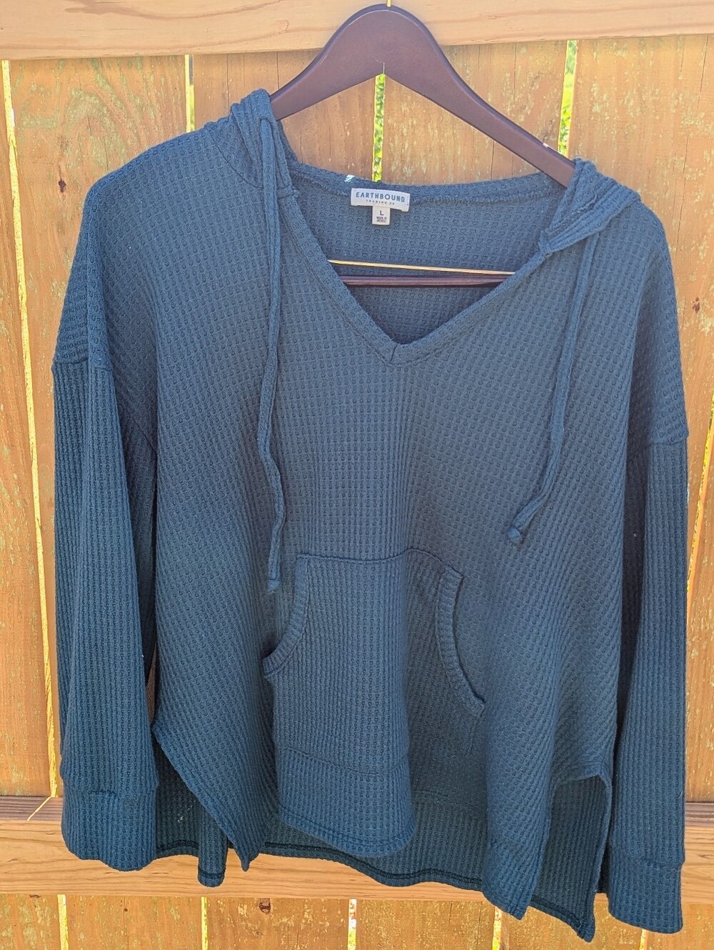 Earthbound Teal Waffle Knit Light Weight Hooded Sweater Hoodie